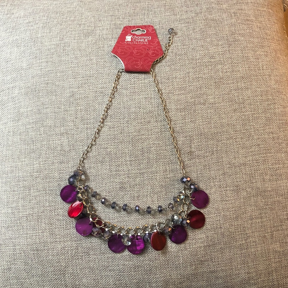 Charming Charlie Magenta and Lavender Necklace